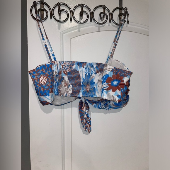 New! AMUR Alva Floral Front Tie Crop Top 100% Organic Cotton 💙🤎 XL - Picture 11 of 11